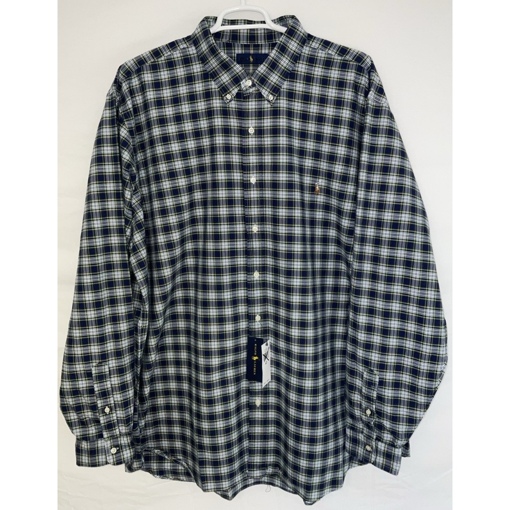NWT Men's Polo Ralph Lauren Long Sleeve Plaid Button Front Shirt Blue White 3XLT